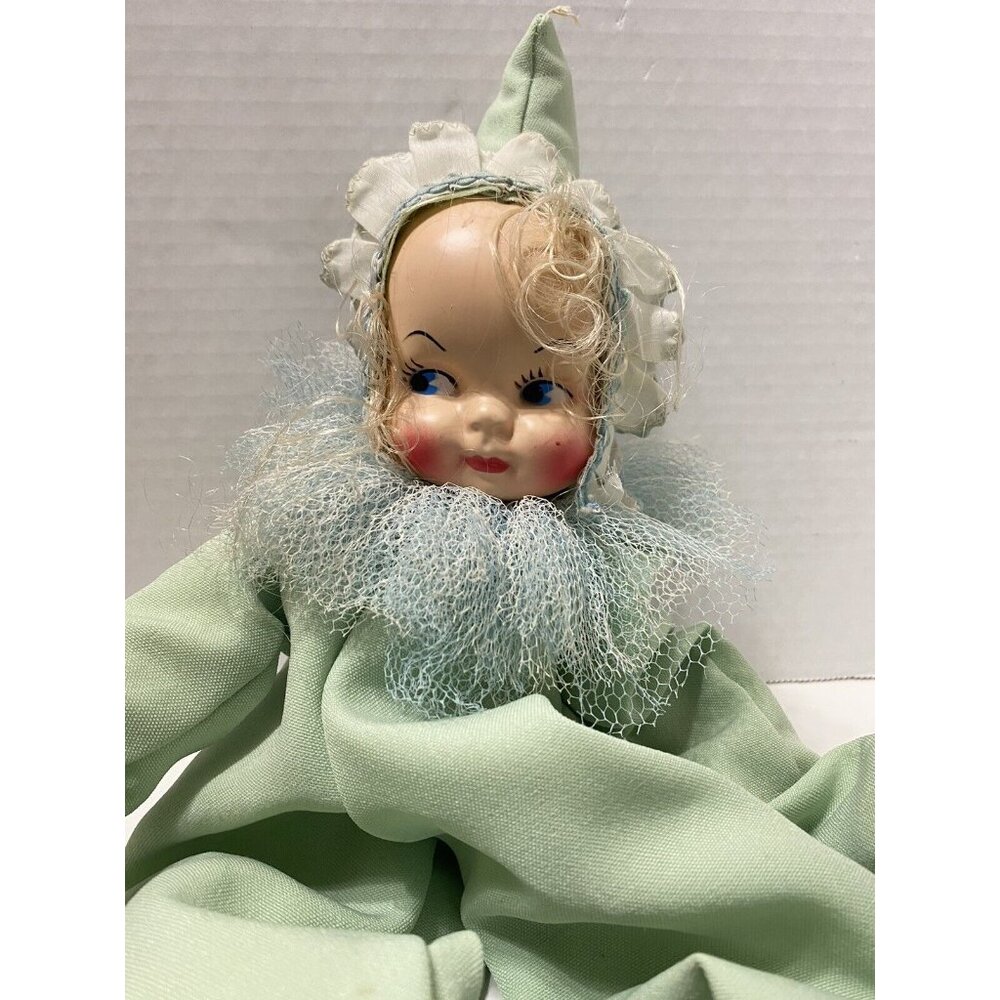 VTG Large Knee Hugger Shelf Sitter Girl Pixie Green Doll 18"